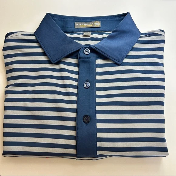 Peter Millar Summer Comfort Blue and Grey Striped Polo Size M - Picture 9 of 9